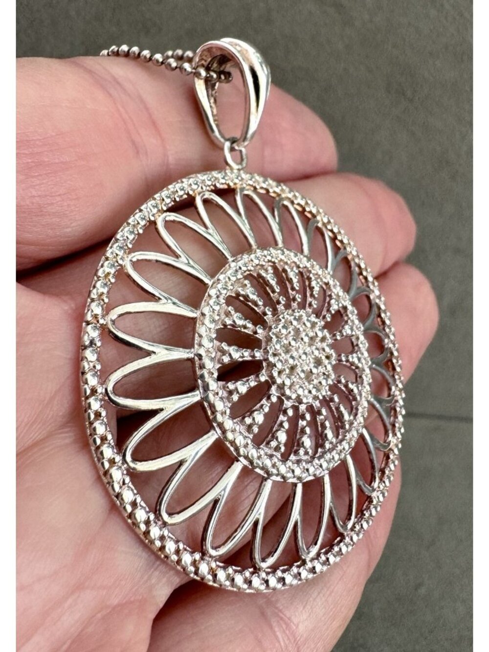 Vtg MILOR Lacy STERLING Silver Big PENDANT on Sterling CHAIN Necklace 18" Italy